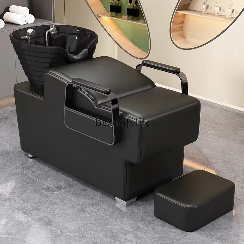 

Ceramic barber shop semi-lying flush bed, hair shop shampoo bed special water heater integrated