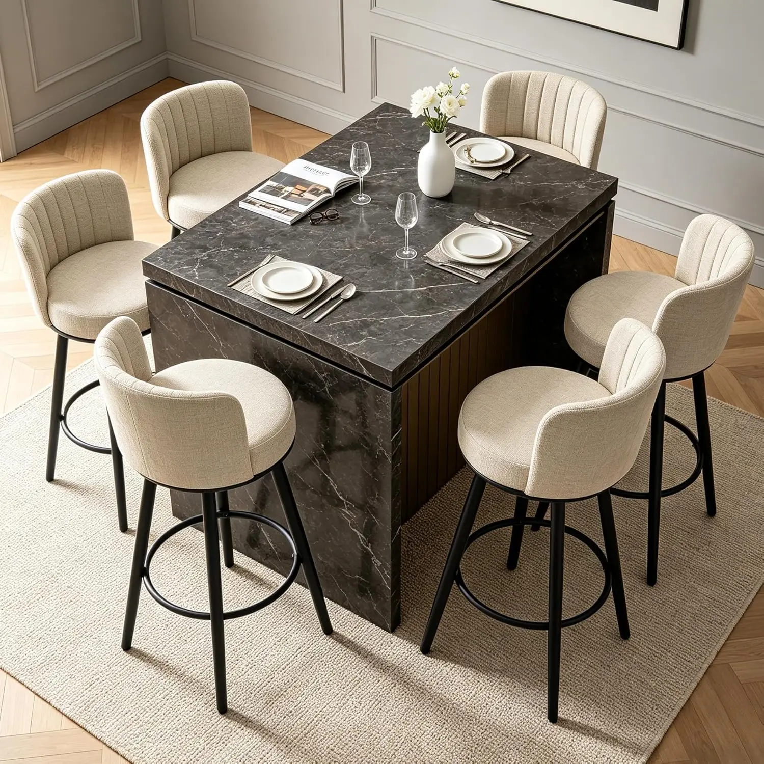 

28in Upholstered Swivel Bar Stool Set Metal Back Footrest Kitchen Counter Dining, Customized
