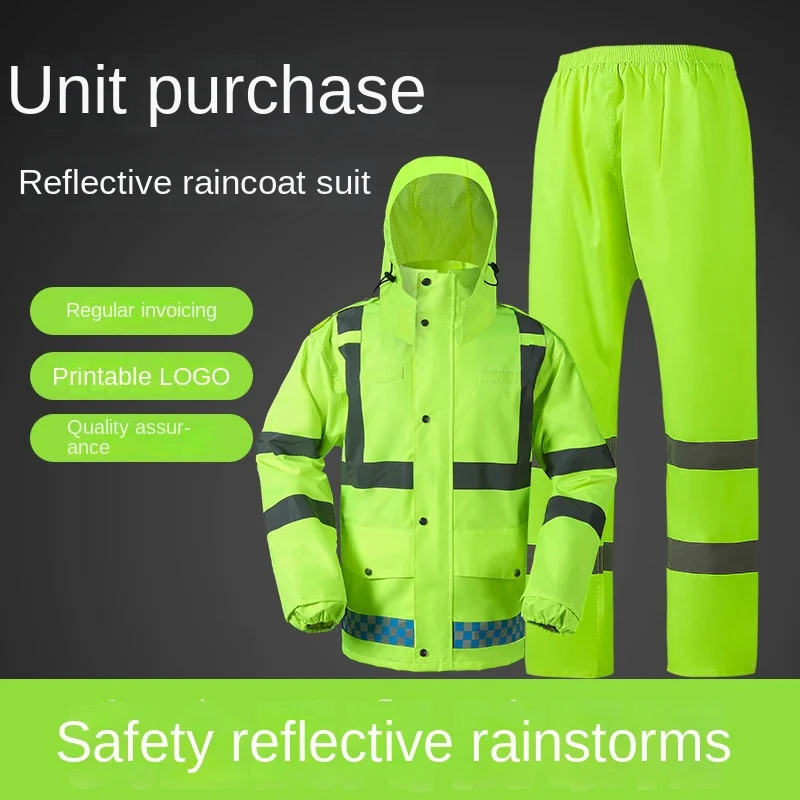 

Reflective Raincoat Rainpants Set Traffic Health Patrol Outdoor Mountaineering Split Safety Waterproof Cloak Rain Gear Raincoat