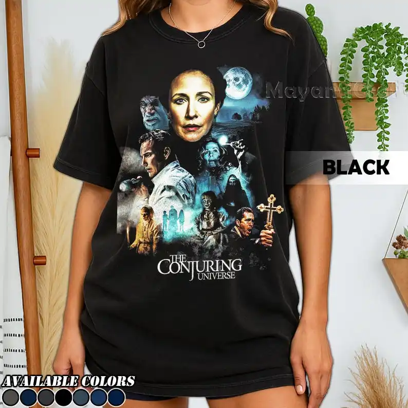 تي شيرت ريترو 90's The Conjuring Universe ، تي شيرت The Conjuring Horror Movie Bootleg Fan ، هدية للنساء والرجال