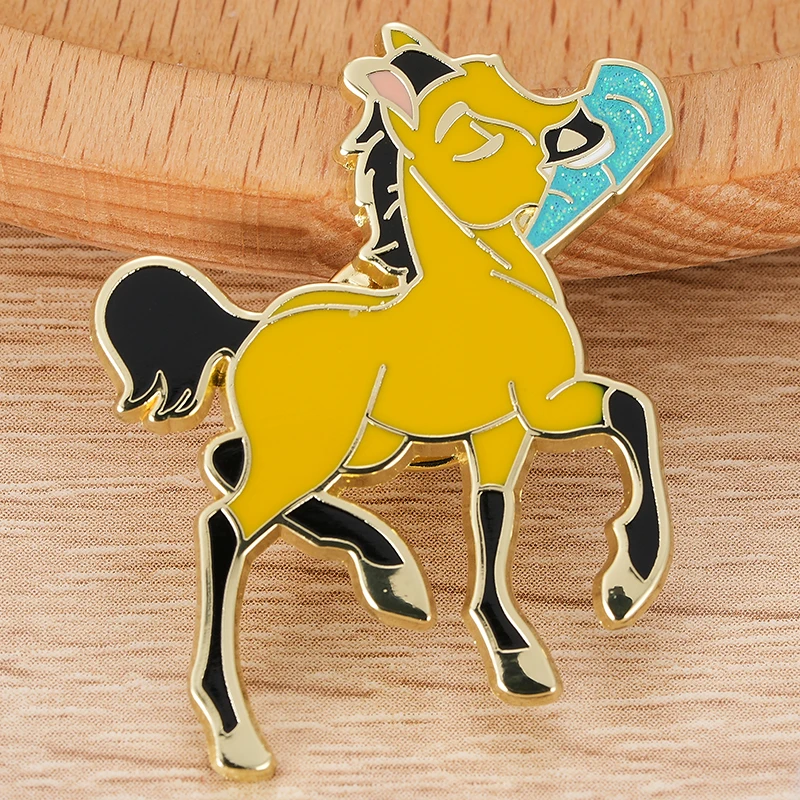 Cute Horse With Glitter Icicle Enamel Pin Adventure Animated Movie Inspired Badge Fashion Jewelry Gifts