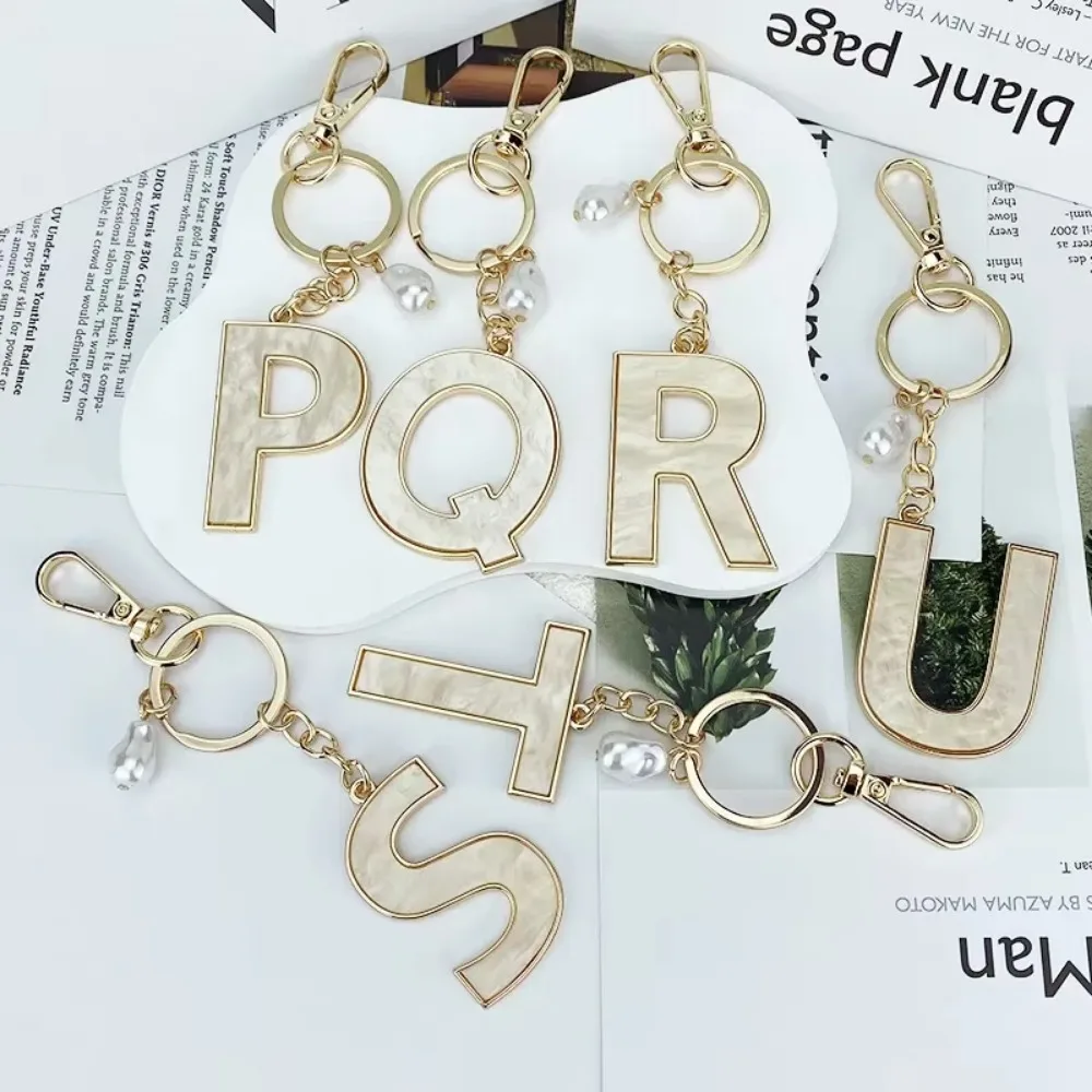A-Z Initials Keyring Couples Metal Pendant with Pearl