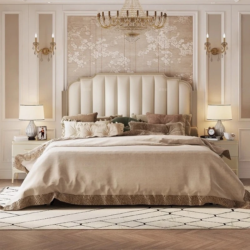 Queen Size Leather Bed Leg Support Minimalist Luxury Double Bed Nightstands French Cama De Lujo Para Dormitorio Home Furniture