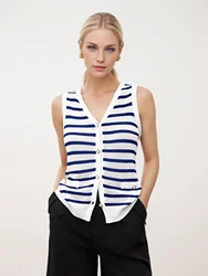 Vest for Women Striped Dressy Tops Cropped Tank Tops Summer Sleeveless Button Up Cardigan Sweater Vests