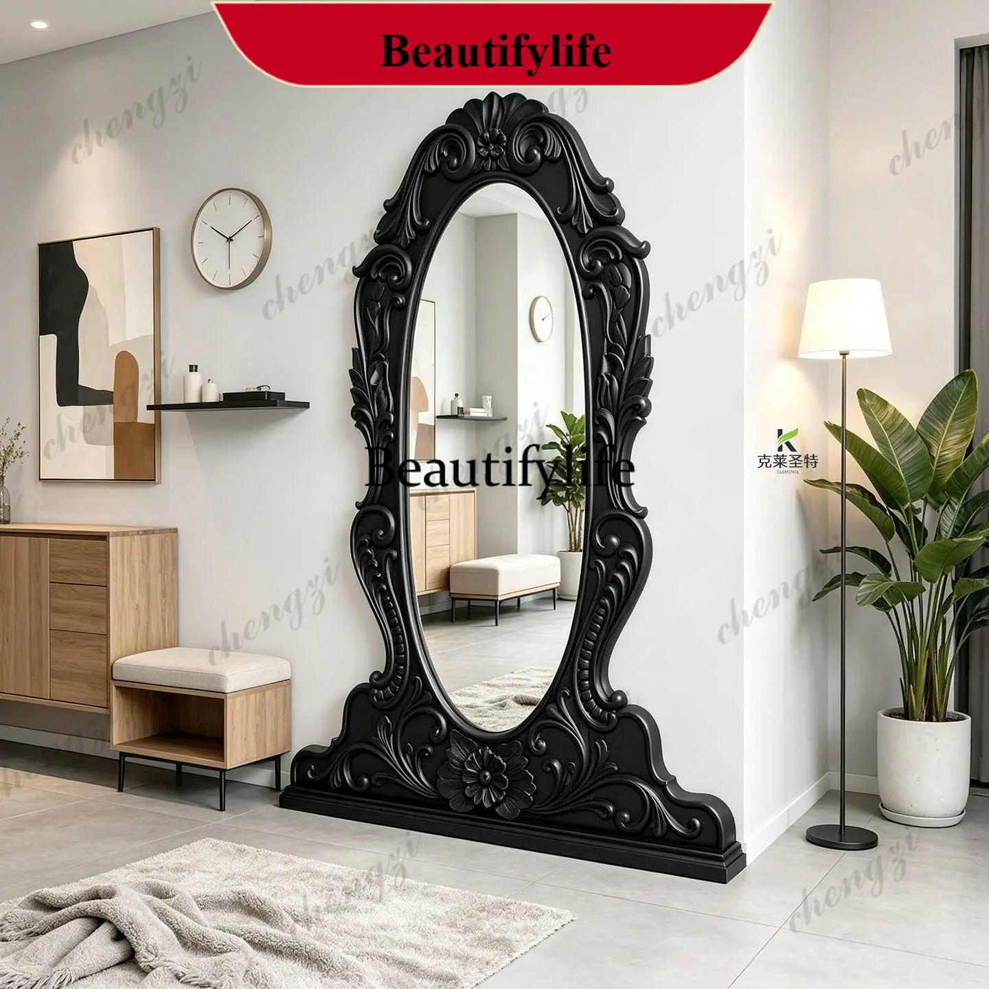 z183 French retro carved large size full-body mirror American floor-to-ceiling mirror European bedroom