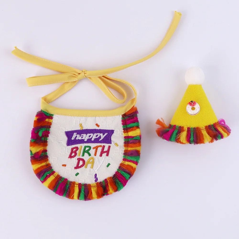 Pet Birthday Scarf Set Cat & Dog Delicate Adorable Embroidered Tassel Saliva Towel Re-washable Suitable For Bulldog Tabby Cat
