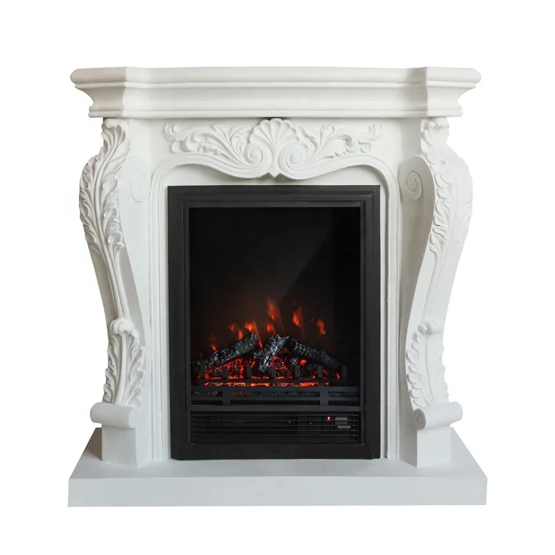 Electric fireplace Interior classic decorative fireplace European white stone carving
