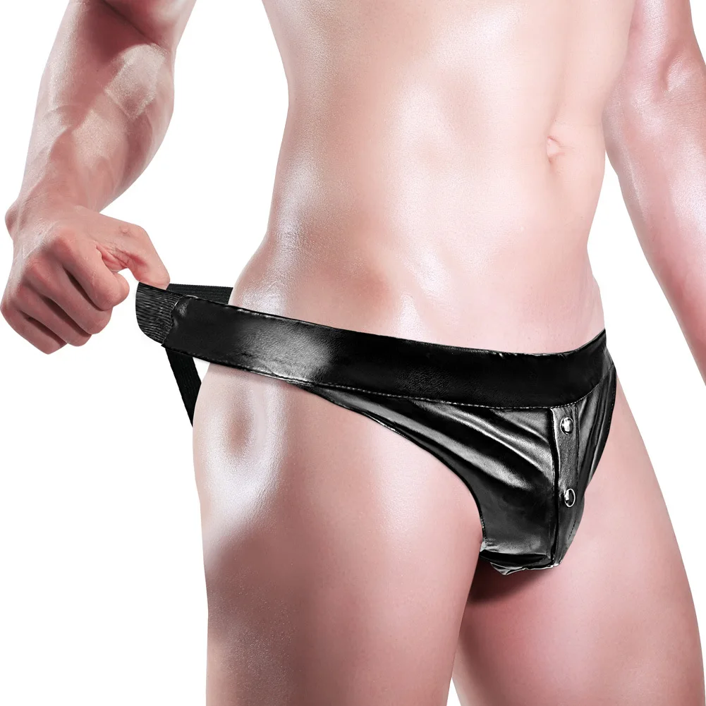 남성용 인조 가죽 조크스트랩 로우 웨이스트 U형 볼록 파우치 팬티 시시 백리스 끈 팬티 나이트클럽 게이 포르노 G-스트링 조크 스트랩