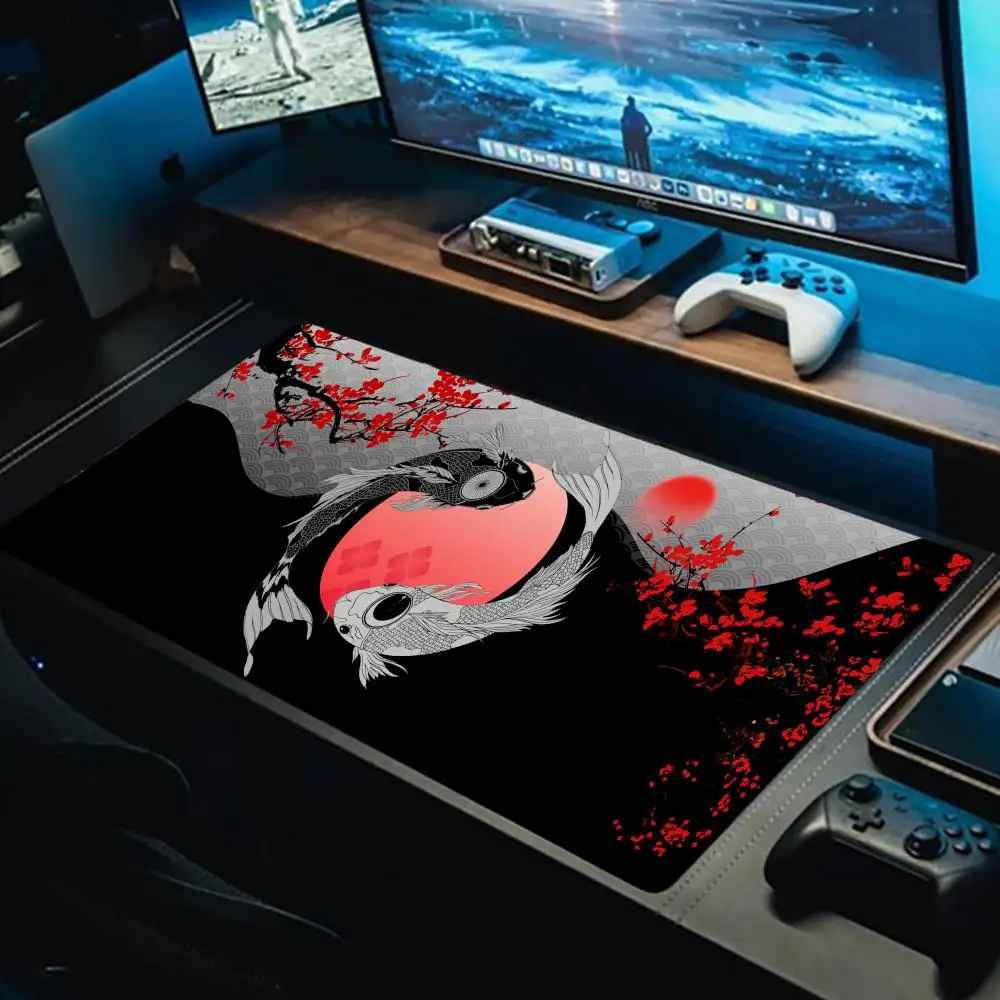 

Koi Yinyang Fish Mouse Pad Black and White Large Mausepad XXL Deskmat Gray Keyboard Mouse Mat Carpet Extended Pads for Office
