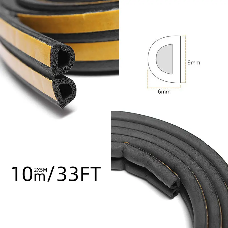 10m Foam Sealing Strip Soundproofing Adhesive Doors Windows Collision Avoidance Seal Wheatherstrip Noise Insulation