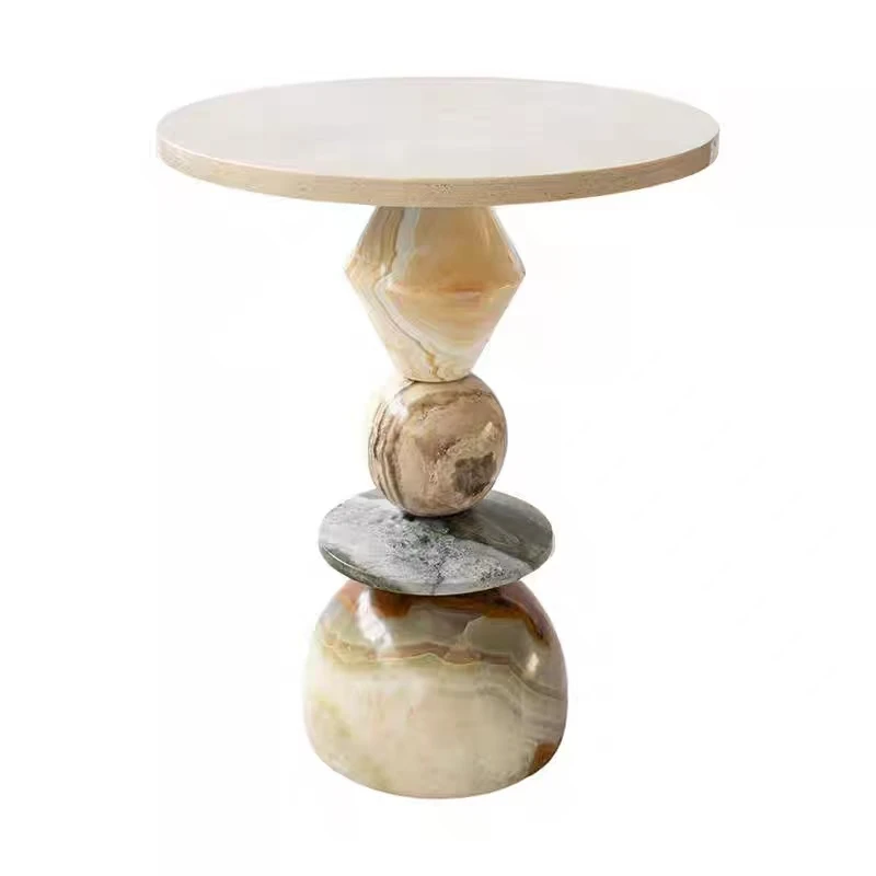 Marble Round Art Side Table American Country Retro Creative Jade Stone Balcony Small Coffee Table Hole Stone Corner Table image 4