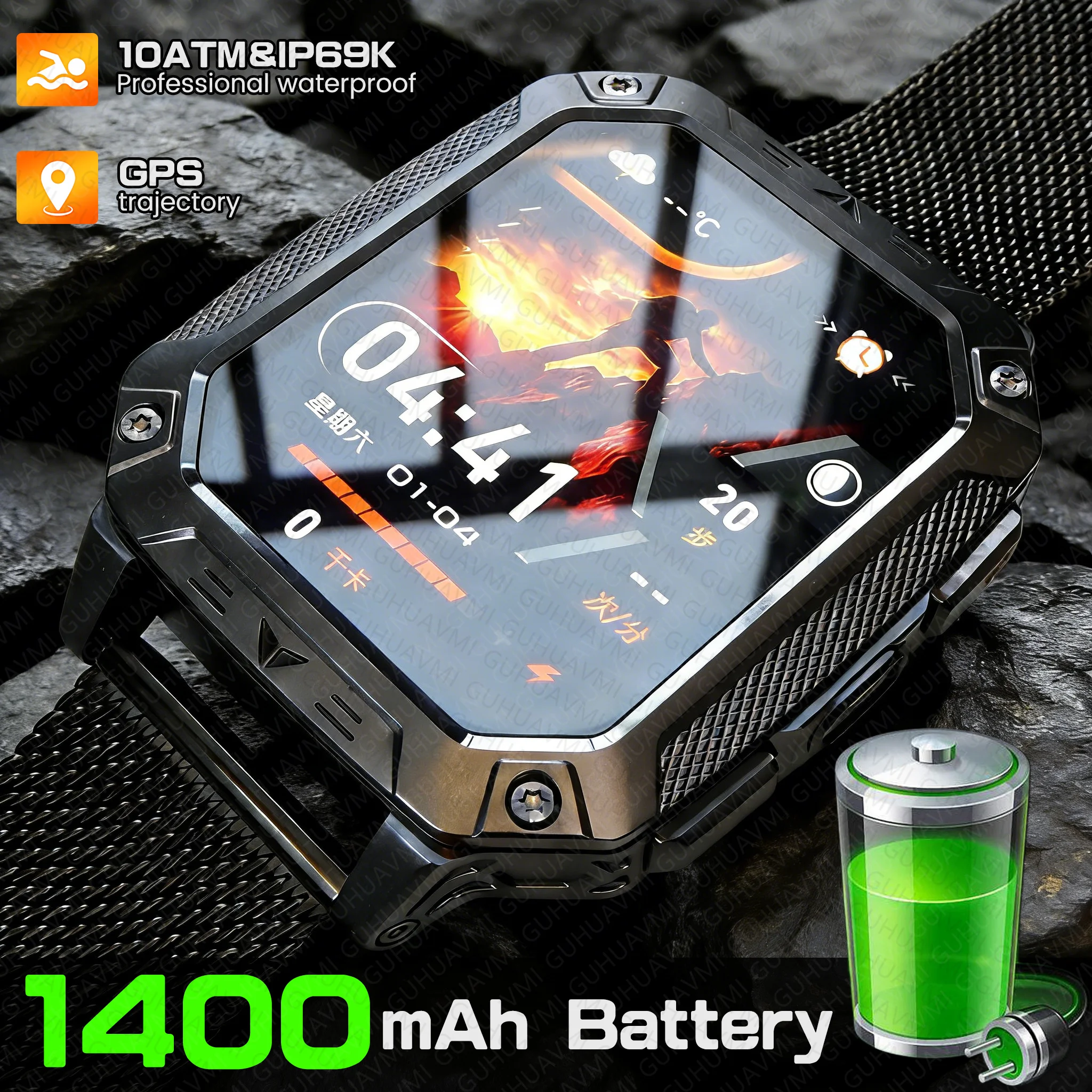 

New Outdoor Military Men 1400mAh Battery Smart Watch GPS 10ATM Waterproof HD Bluetooth Call Flashlight SOS Dual Flash Smartwatch