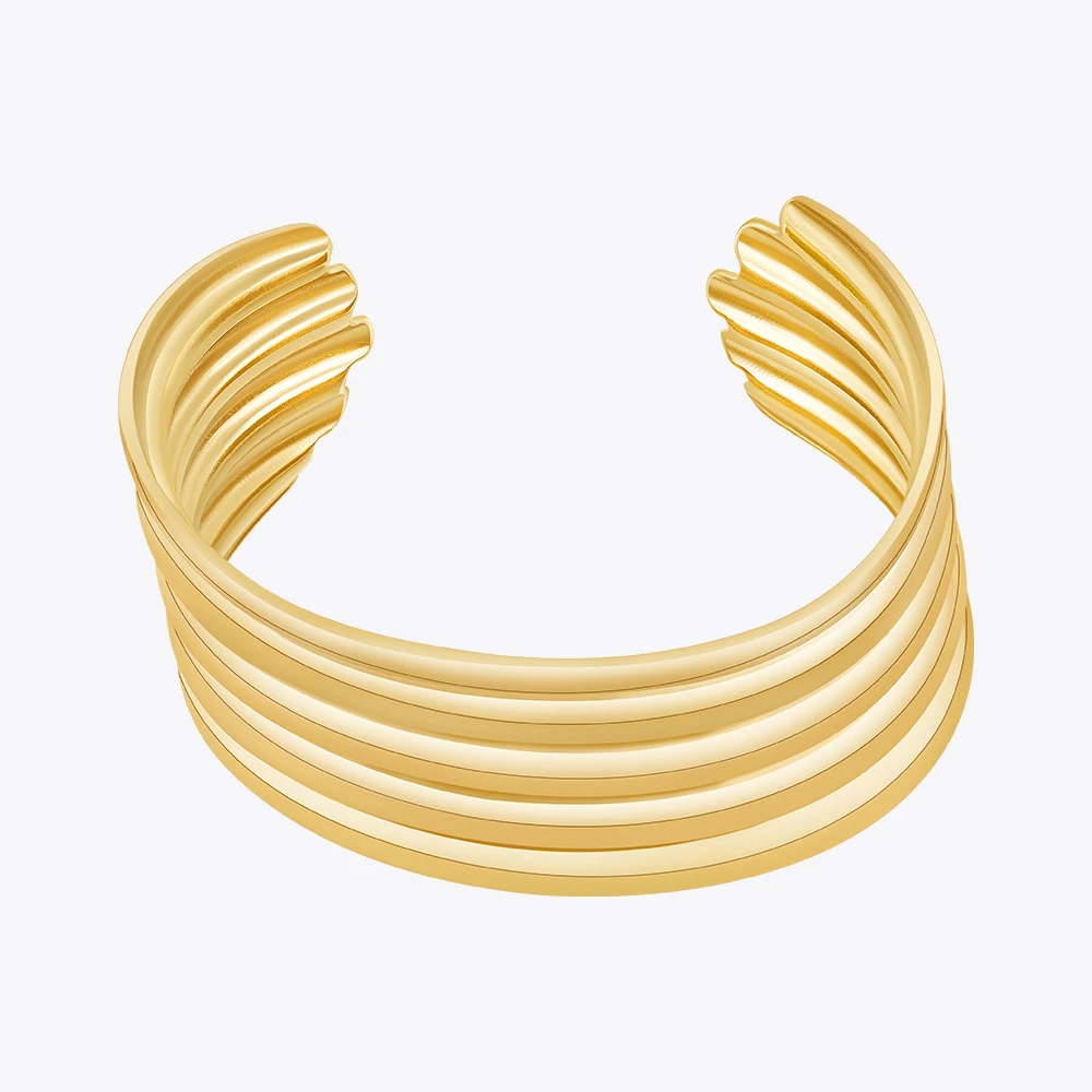 

ENFASHION Pulseras Curved Coil Stripe Bangle For Women's Stainless steel 18K Gold Plated Jewelry Travel Cocktail B2444 B2445