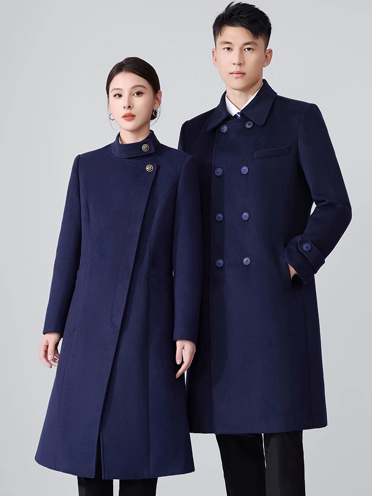 

Thickened Woolen Coat 2026 New Winter Men Women Workwear Hotel Front Desk Uniform Cotton Interlined Tailored Coat