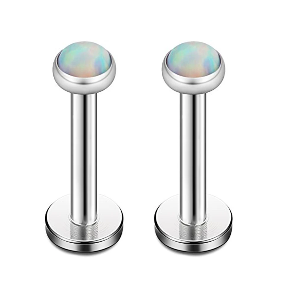 Opal Internally Threaded Stainless Steel Labret Monroe Lip Ring Tragus Helix Earring 16G 1/4\