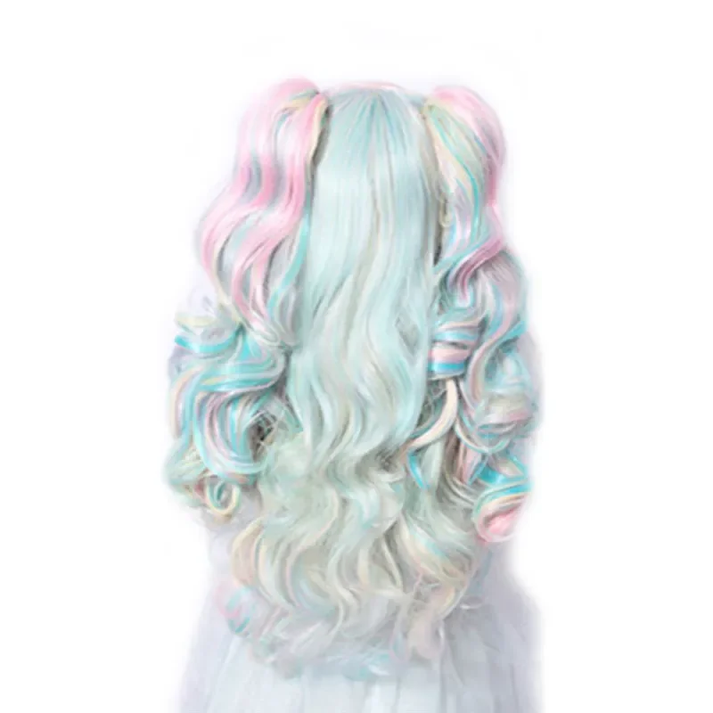 Double ponytail clip wig  Long wavy synthetic wigs three sets Purple pink white black heat resistant fiber hair wome