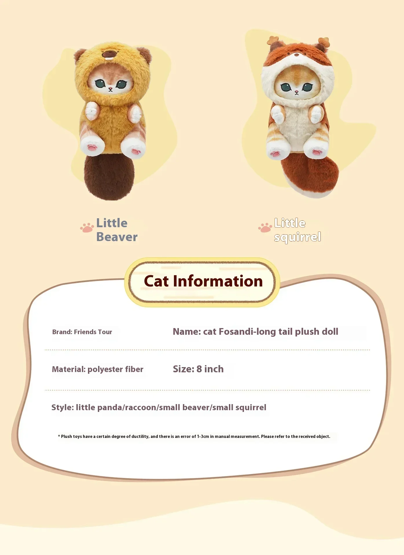 Niedliche Waschbär-Mini-Plüschpuppen zum Anziehen, Hai-Katzen-Plüschtiere, Schlüsselanhänger, Paar-Hängeornamente, Puppen – Detail 6