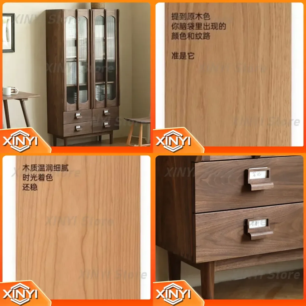 for Nordic simple solid wood bookcase for Japanese cherry wood storage cabinet with glass double door pumping study display