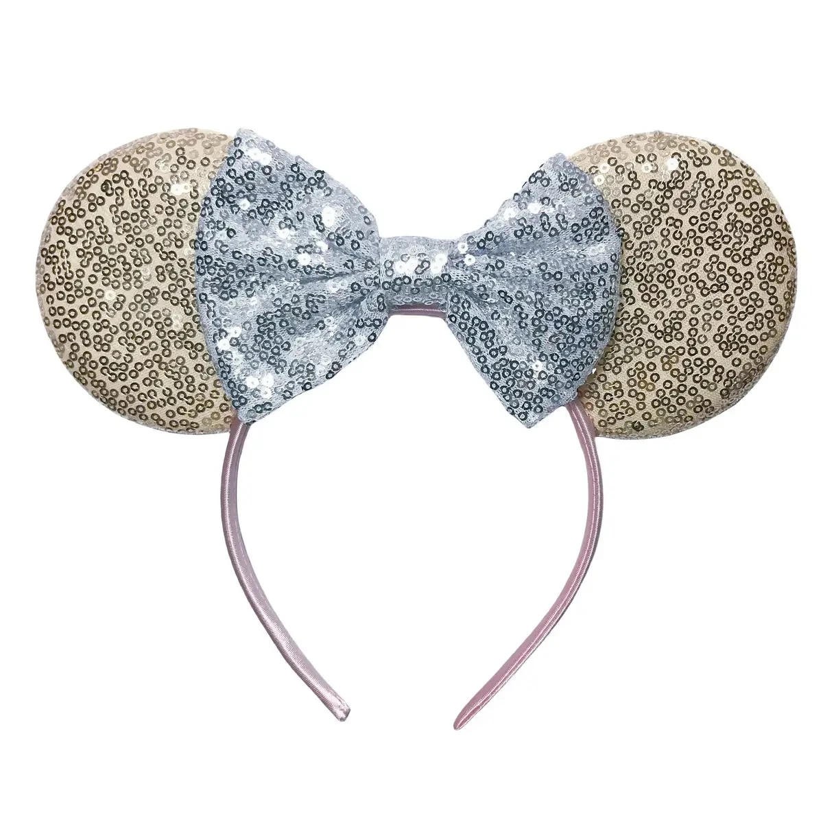 Ziming Hot Sale Gold Mouse Ears Headband For Girls Shinny Sequin Bow Hairband Festival Party Cosplay DIY Hair Accessories