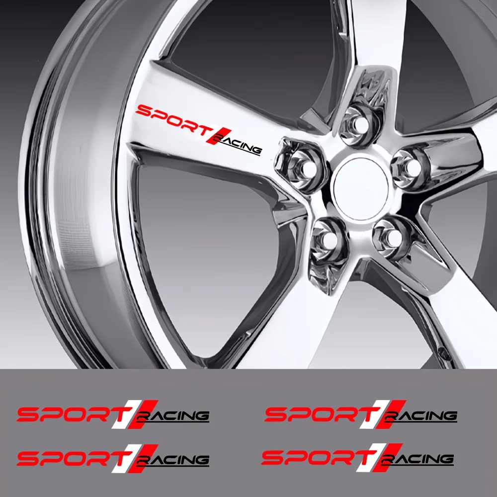 4Pcs/Set SPORT RACING Car Motorcycle Sticker Glossy Finish Sporty Design Vinyl Decal for Rear Wheel Rim