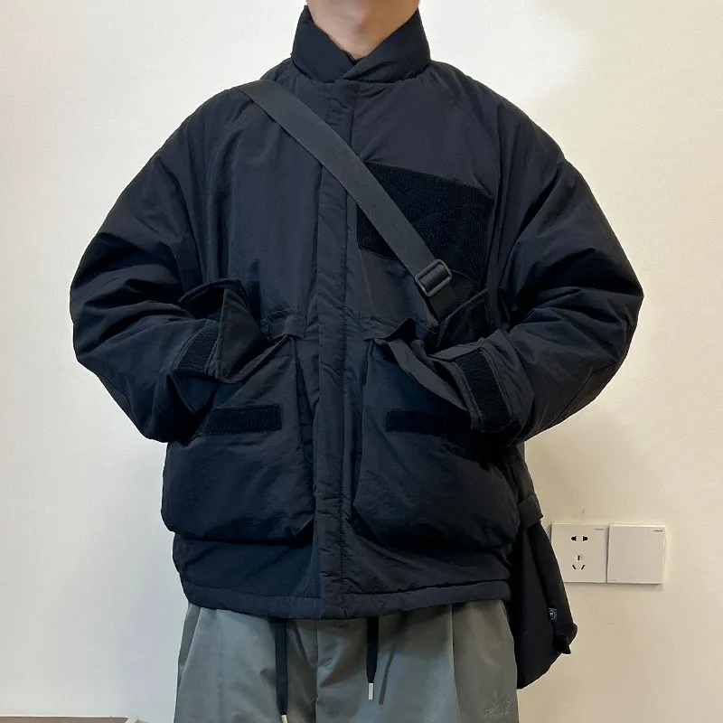 

Японская хлопковая куртка с несколькими карманами, мужская зимняя свободная уличная рабочая одежда, бейсбольное хлопковое пальто