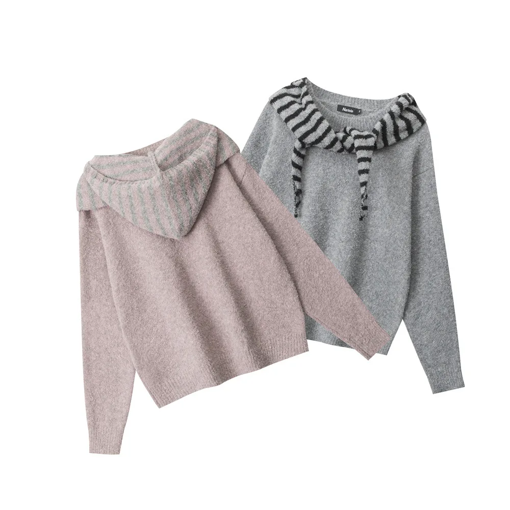 Maglione pullover coreano morbido ceroso girocollo da donna autunno e inverno semplice maglieria casual con cappuccio snood