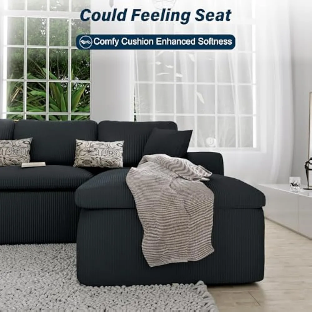 3 Seater L Shaped Sofa with Deep Seat, 101 Cloud Sectional Couch with Chaise, Cozy Modular Couches Sleeper, Oversized Corduroy S