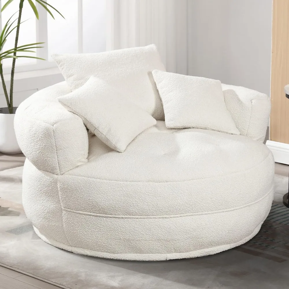 

Оверсайз-круглый стул-бочка 48 дюймов с 3 подушками, большая круглая бочка для дома, негабаритный одиночный диван для отдыха с подлокотником