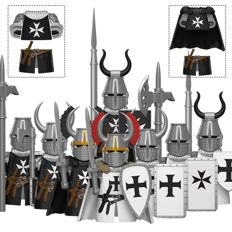 Medieval War Crusader Figure Temple Sepulchre Teutonic Hospital Heavy Armor Knight Armour Kids Blocks Toys Gift DT8901