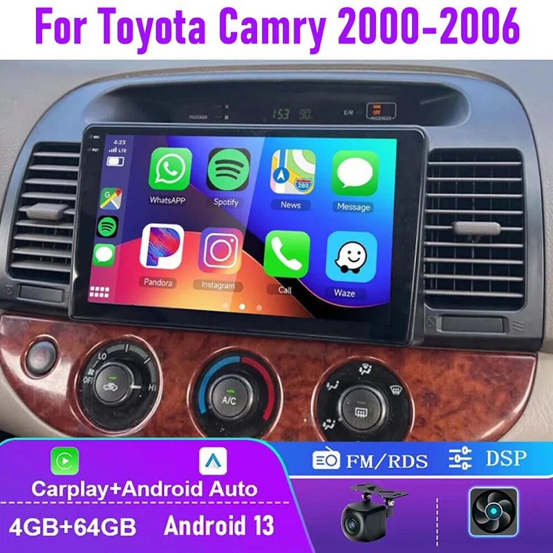 

9" 4+64GB For Toyota Camry 2000-2006 Apple Carplay Android Auto Car Stereo Radio FM GPS Navi Head Unit Reversing Image