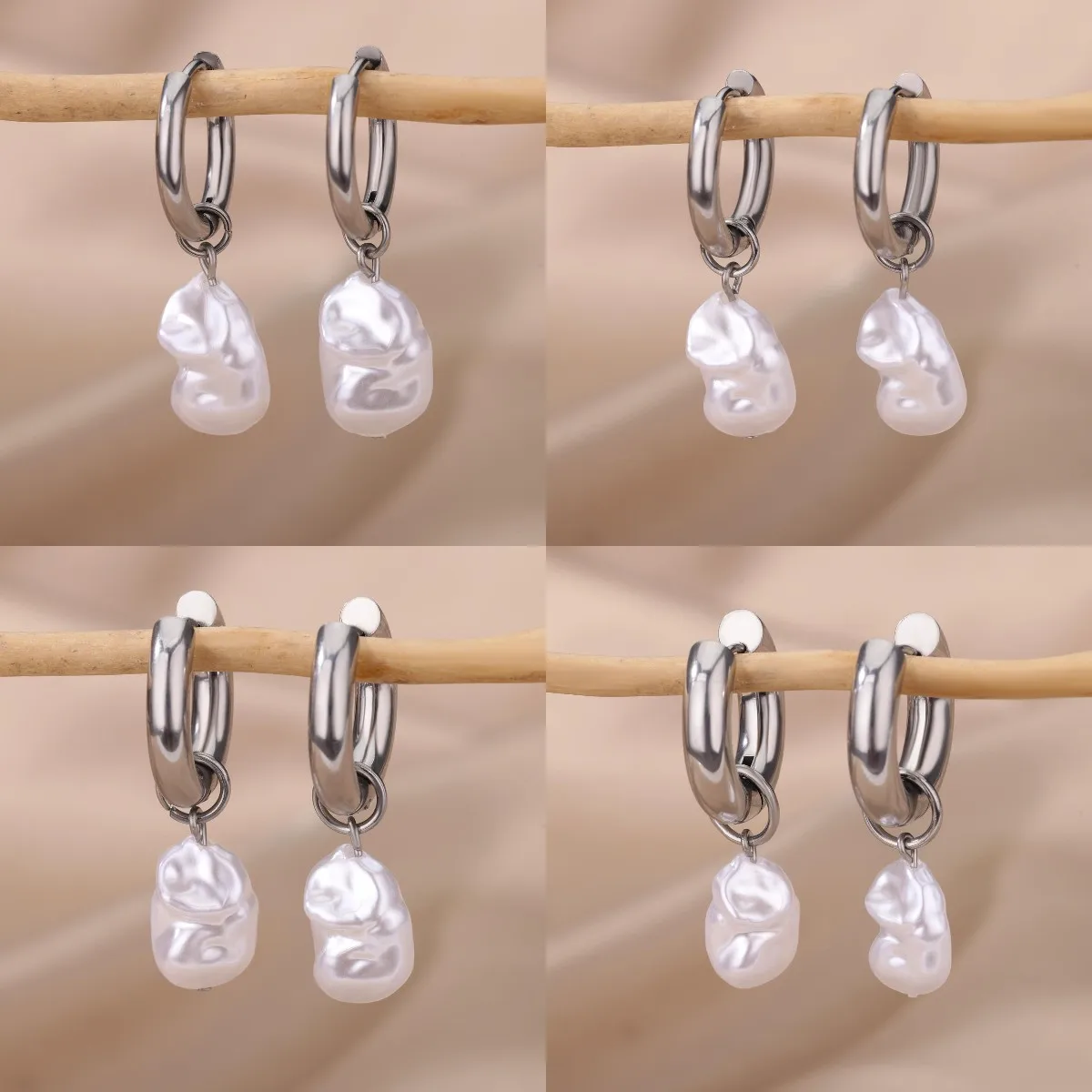 Baroque Pearl Earrings For Women Stainless Steel Water Droplet Silver Color Ring Drop Earring Wedding Party Jewelry Bijoux Femme