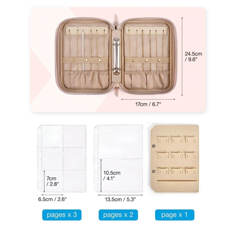 حقيبة تخزين شفافة للسفر ، كتاب منظم المجوهرات ، حقيبة الموثق ، تناسب القلائد والأقراط والخواتم والأساور