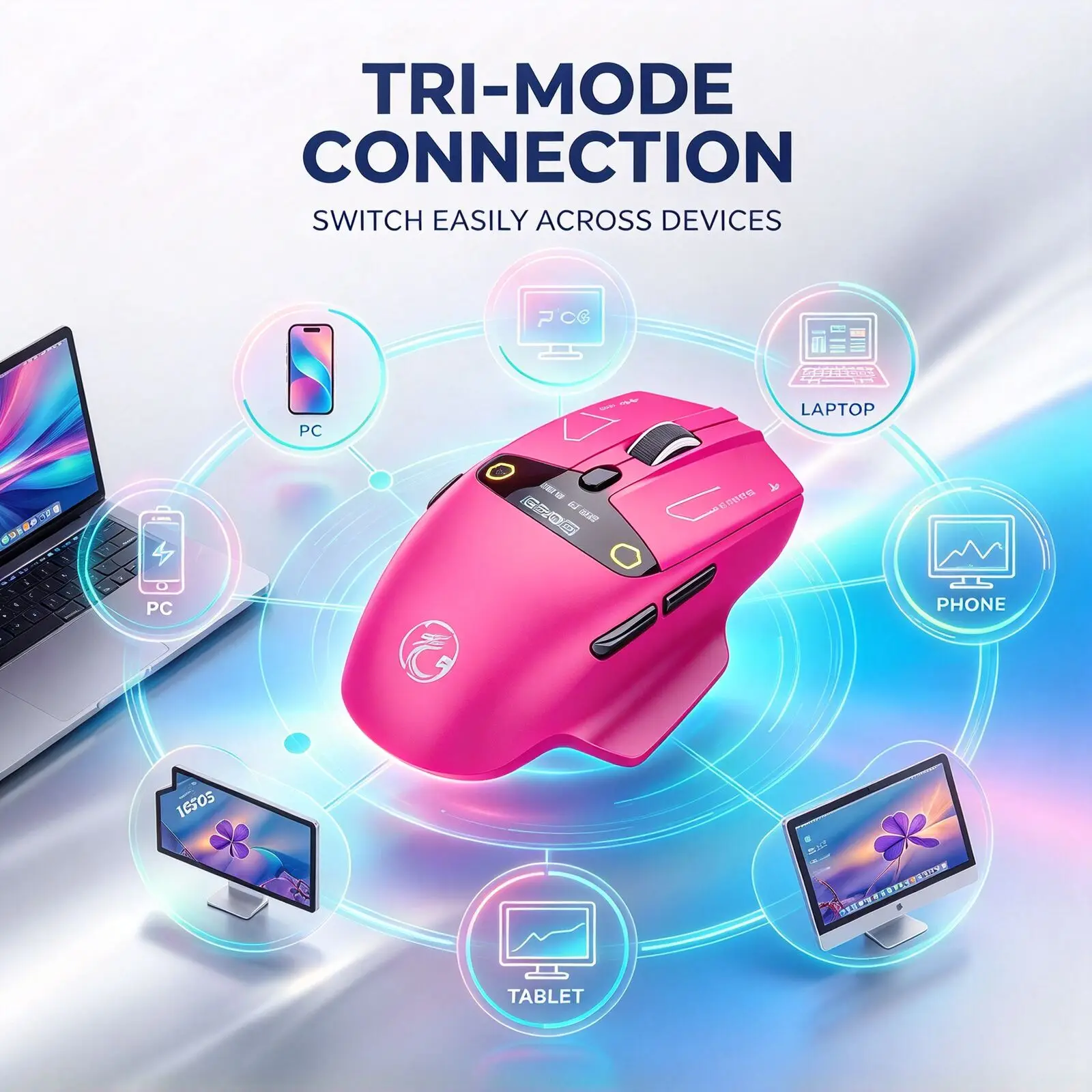 Tri‑mode Wireless Gaming Mouse 2.4G Bluetooth Wired 12800DPI RGB 6Keys Rechargeable 75g Lightweight Ergonomic Mice for PC Laptop