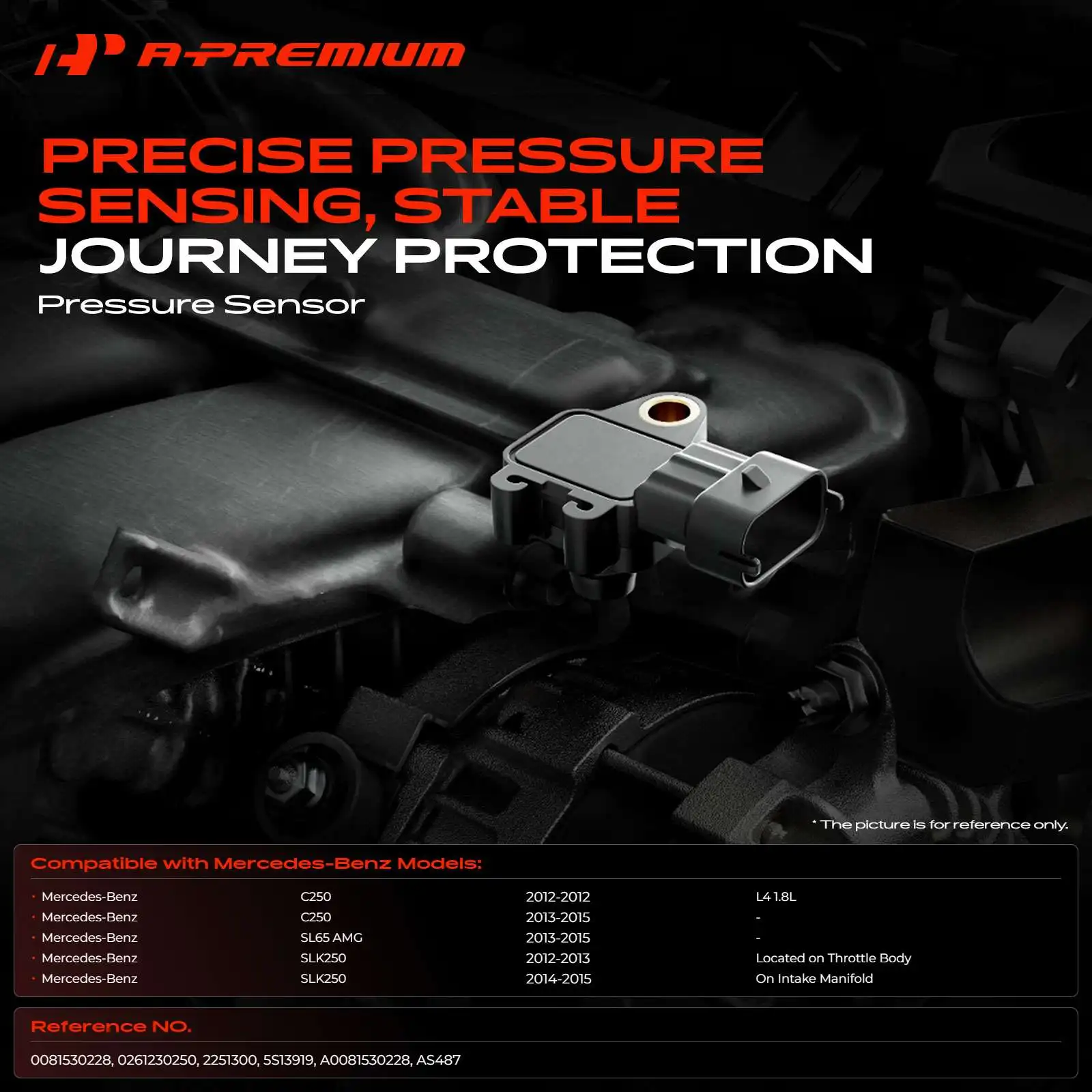A-Premium Manifold Pressure (MAP) Sensor with 3-Blade for Mercedes-Benz C250 SLK250 2012-2015 SL65 AMG 2013-2015