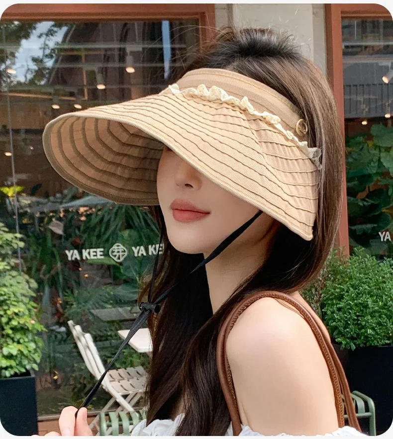2-in-1 Hairband Sun Hat Large Brim for Sun Protection, High UV Protection, Portable and Foldable