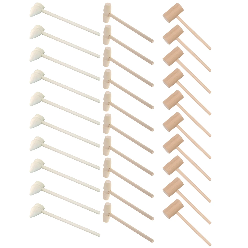 

30pcs Mini Rubber Hammer Toy Natural Wood Mallets Polished Kids Gavel Creative Kindergarten Tools Egg Shaped Hammers Lightweight