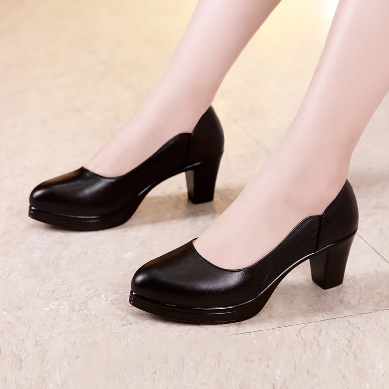 high quality leather shoe for women 5cm 8cm high heel platform point toe 32 33 42 43 elegant and fashion shoe black white silver