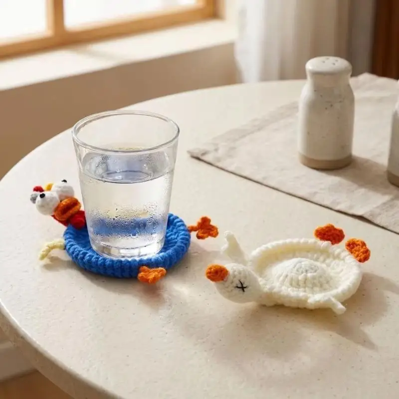 Animal Crochet Coasters Cartoon Desk Accessories Cup Placemat Handmade Decoration Knitted Gifts