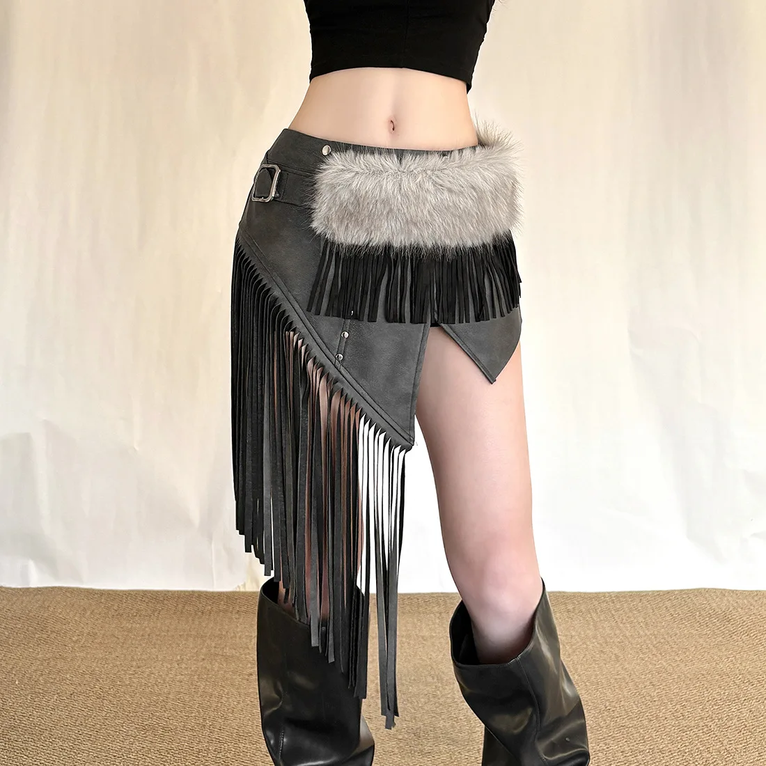 

Весенняя новинка: женская модная юбка с асимметричным дизайном, цепочкой на талии, в ретро-стиле, однотонная, с бахромой.