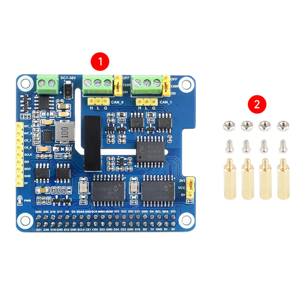 Raspberry Pi 2-Channel Isolated CAN Bus Expansion Solution Built-In Multi Protections HAT Dual Chips For Raspberry Pi 5/4B/3B