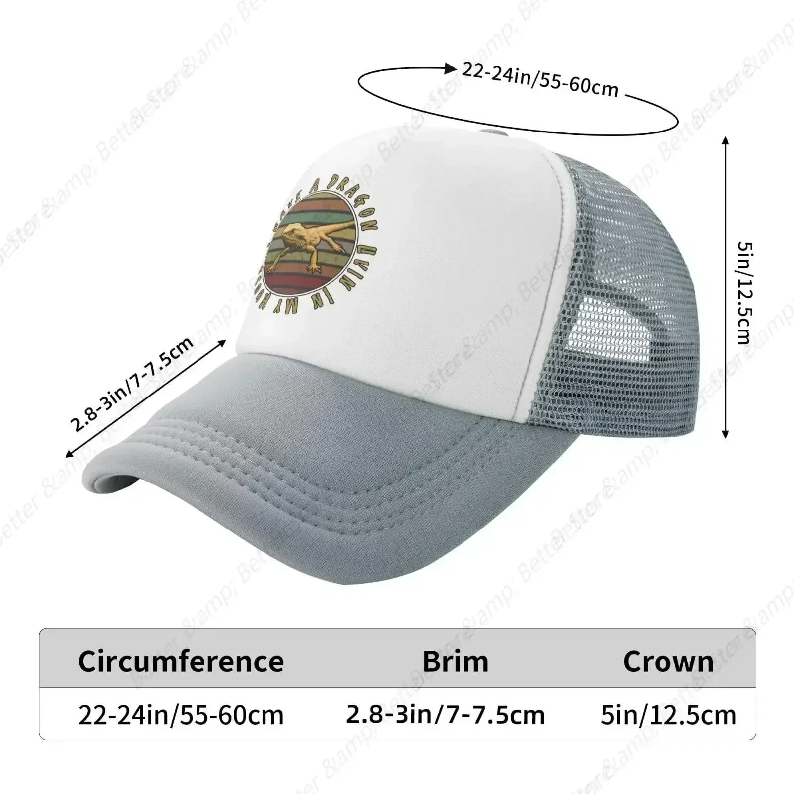 Bearded Dragon Pet Lizard Lover Reptile Trucker Hat,Baseball Golf Dad Cap Breathable Mesh Adjustable Fit Sport & Casual Wear
