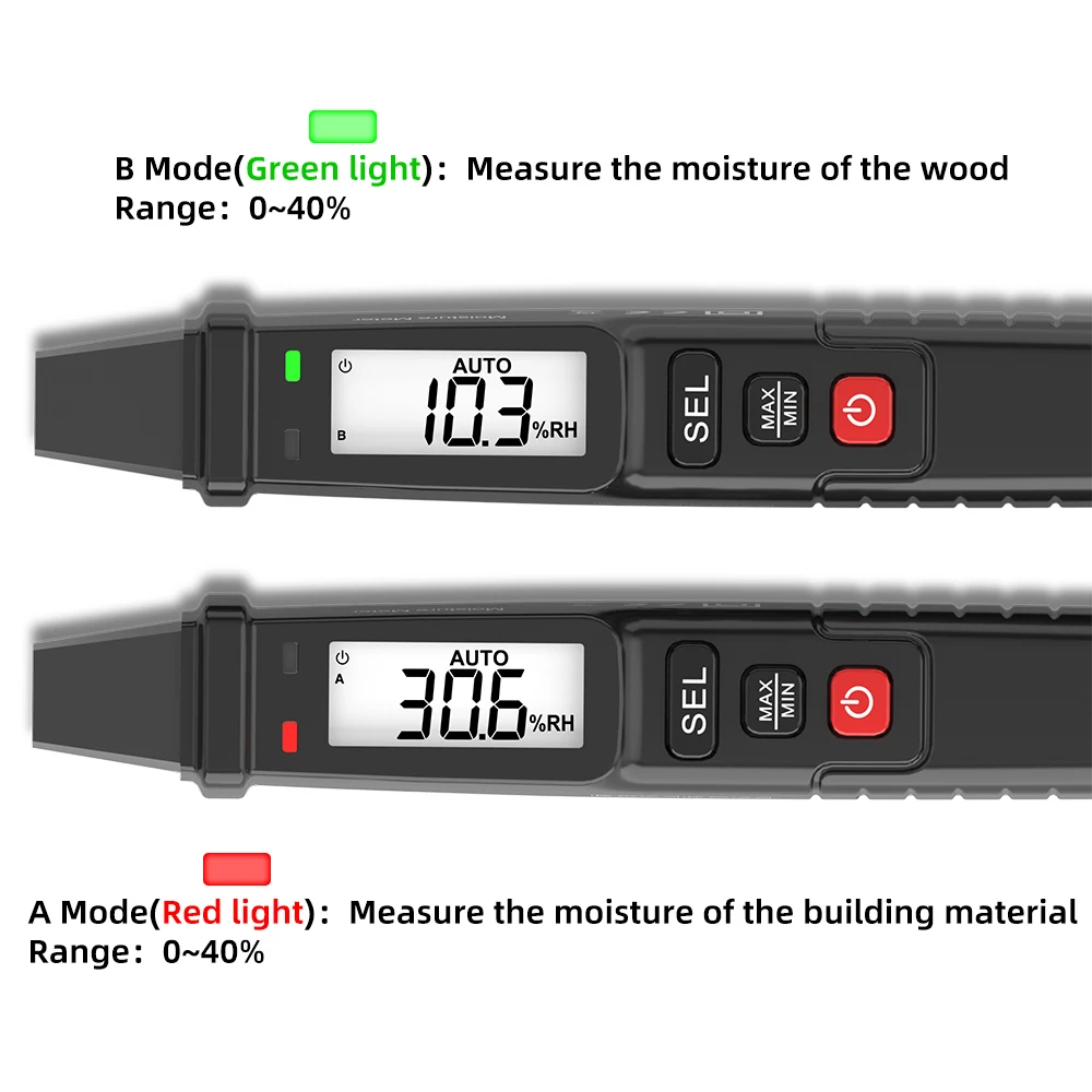 Imagem -02 - Mastfuyi-pen-tipo Digital Madeira Umidade Medidor Display Lcd Timber Damp Detector Concreto Cimento Tijolo Medidor de Umidade Portátil