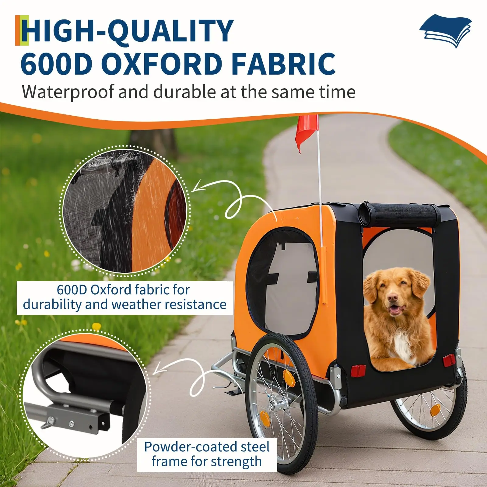 Dog Bike Trailer,88 lbs Pet Cart with Quick Release Wheels & Foldable Frame– Waterproof 600D Oxford Cover – Mesh Windows – Easy Assembly – for Small to Medium Pets - view 4