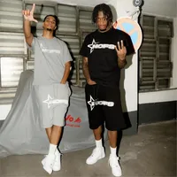 Camiseta Y2K para hombre y mujer, camisa de manga corta con estampado de moda urbana, pantalón corto informal, holgado, con cordón