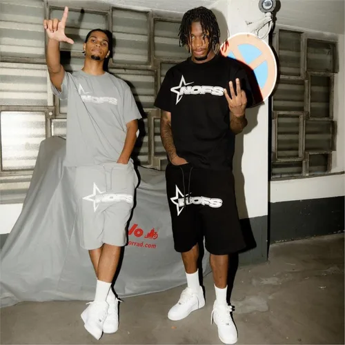 Camiseta Y2K para hombre y mujer, camisa de manga corta con estampado de moda urbana, pantalón corto informal, holgado, con cordón