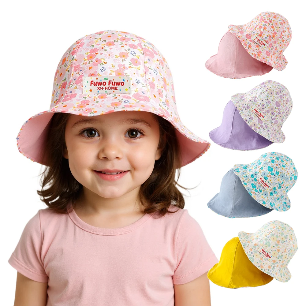 

Fashion Floral Baby Sun Hat for Girls Double-side Fisherman Hat Spring Summer Infant Girl Hat Outdoor Baby Sun Caps