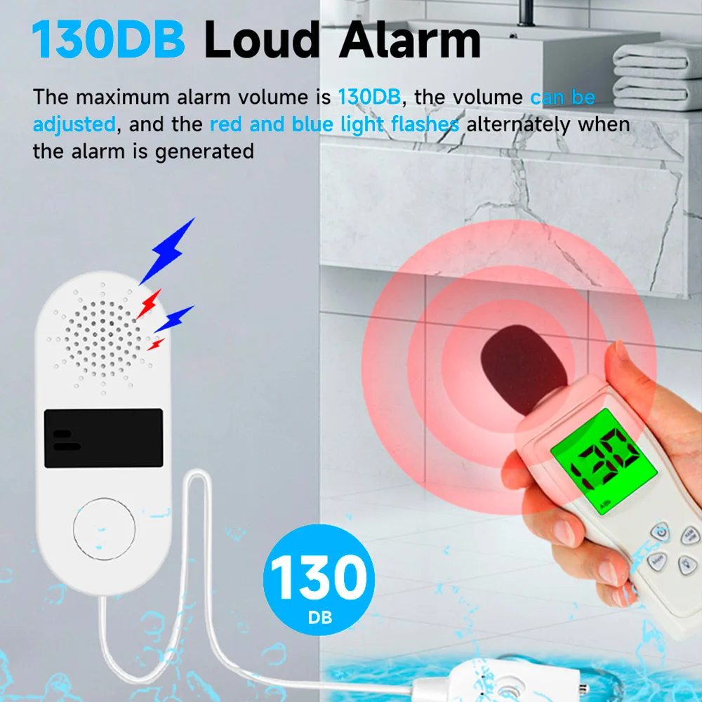 Sensor de fugas de agua Tuya WiFi, Detector de fugas de agua de 130DB, alertas de notificación de aplicaciones Smartlife, alarma de fugas de