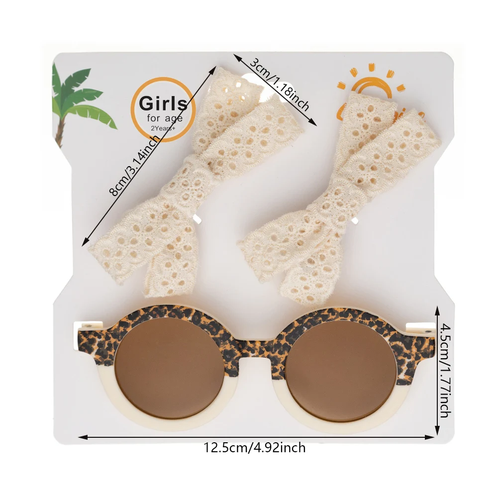 3Pcs/Set Tone Leopard Baby Sunglasses with Cotton Lace Hair Clips Hollow Princess Girl Summer Hairpins Korea Kids Sun Glasses