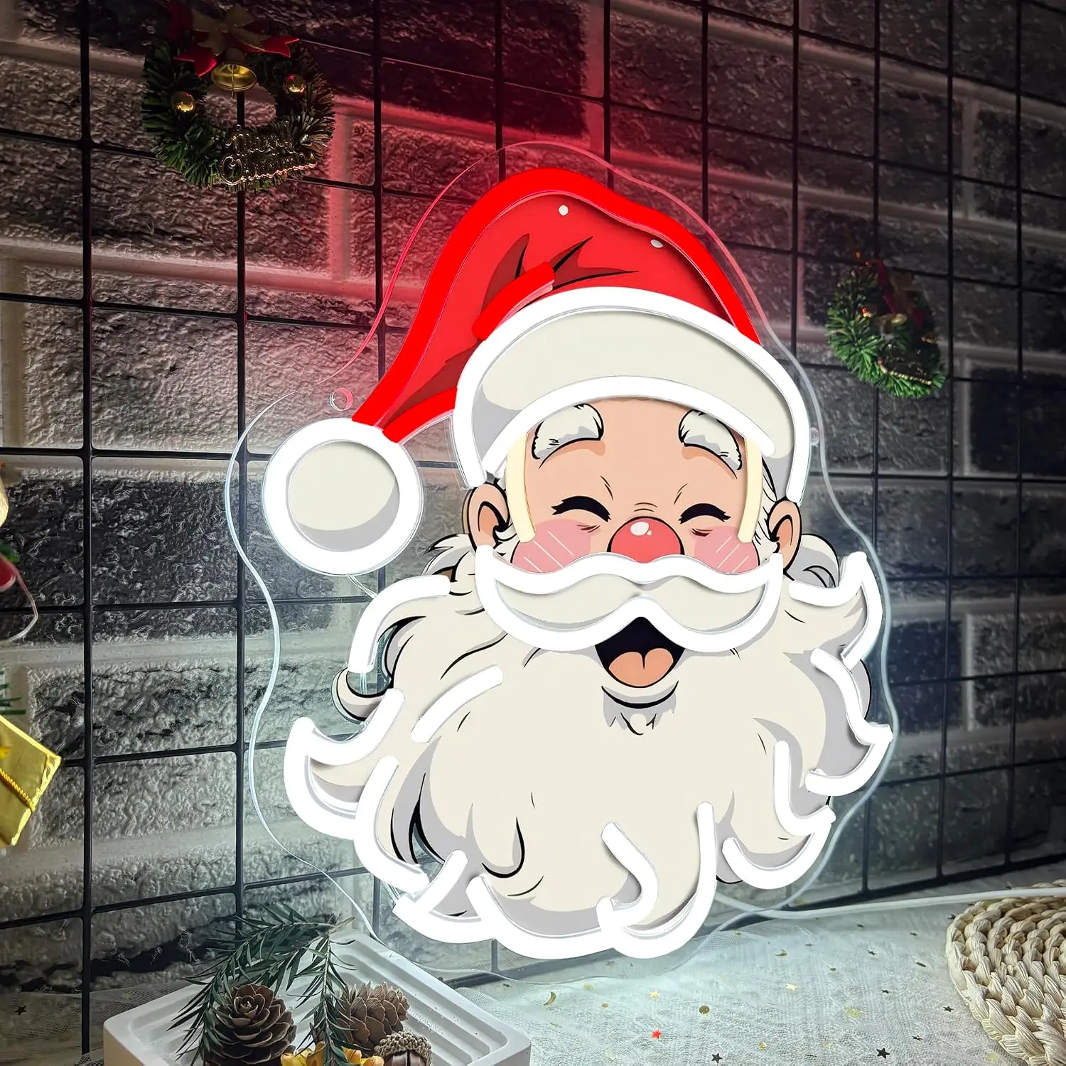 Santa Claus Neon Sign USB Powered LED Neon Light, Christmas Party Bedroom Home Window Bar Holiday Decoration Gift Night Light