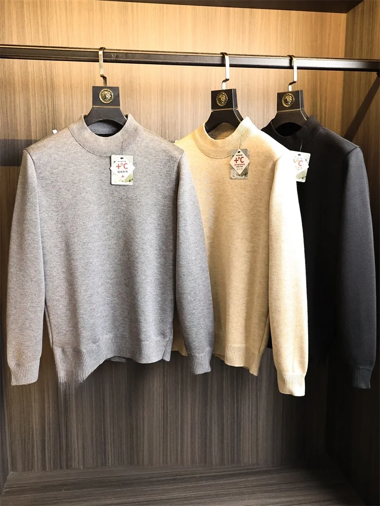 

Шерстяной вязаный свитер с высоким воротником на подкладке, осень-зима, мужской модный мягкий полиэстер, нейлон